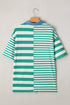 Green Stripe Colorblock Collar Half Buttons T Shirt