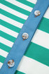 Green Stripe Colorblock Collar Half Buttons T Shirt