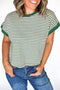 Green Stripe Trimmed Round Neck Plus Size Boxy Fit T-shirt