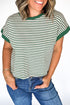 Green Stripe Trimmed Round Neck Plus Size Boxy Fit T-shirt