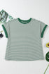 Green Stripe Trimmed Round Neck Plus Size Boxy Fit T-shirt
