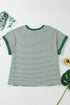 Green Stripe Trimmed Round Neck Plus Size Boxy Fit T-shirt