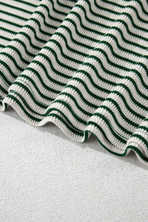 Green Stripe Trimmed Round Neck Plus Size Boxy Fit T-shirt