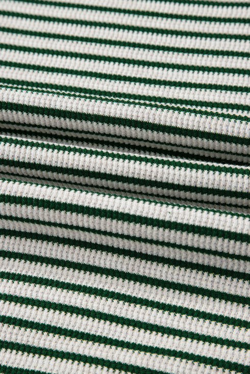 Green Stripe Trimmed Round Neck Plus Size Boxy Fit T-shirt