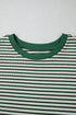 Green Stripe Trimmed Round Neck Plus Size Boxy Fit T-shirt