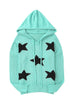 Green V Neck Star Pattern Hooded Sweater With Slits