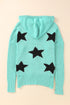 Green V Neck Star Pattern Hooded Sweater With Slits