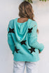 Green V Neck Star Pattern Hooded Sweater With Slits