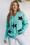 Green V Neck Star Pattern Hooded Sweater With Slits