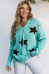 Green V Neck Star Pattern Hooded Sweater With Slits