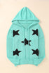 Green V Neck Star Pattern Hooded Sweater With Slits