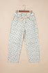 Grommet Knot Waist Floral Barrel Leg Jeans