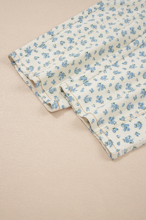 Grommet Knot Waist Floral Barrel Leg Jeans