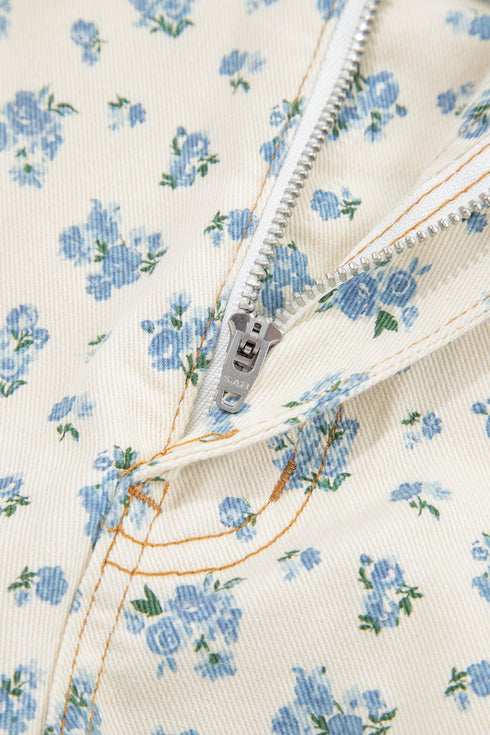 Grommet Knot Waist Floral Barrel Leg Jeans