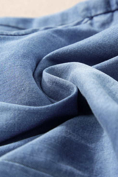 Grommet Tie Straps Casual Denim Romper