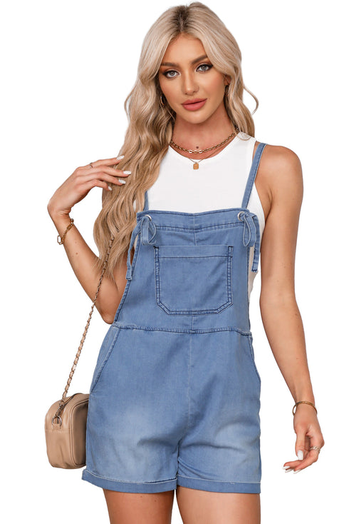 Grommet Tie Straps Casual Denim Romper
