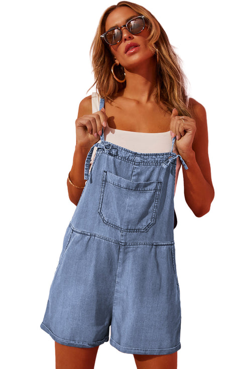 Grommet Tie Straps Casual Denim Romper