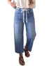 Grommet Tie Waist Patchwork Loose Ankle Length Jeans
