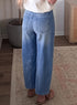 Grommet Tie Waist Patchwork Loose Ankle Length Jeans