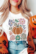 Groovy Autumn Blooms Pumpkin Graphic Art Casual Tee Shirt