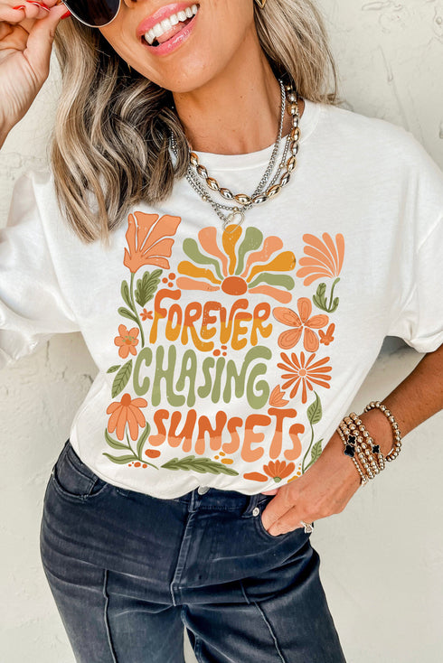 Groovy Floral Forever Chasing Sunsets Graphic Print T Shirt