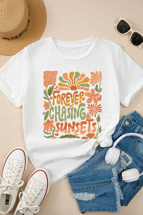 Groovy Floral Forever Chasing Sunsets Graphic Print T Shirt