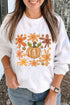 Groovy Retro Floral Print Pumpkin Graphic Crewneck Sweatshirt