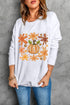 Groovy Retro Floral Print Pumpkin Graphic Crewneck Sweatshirt