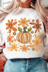 Groovy Retro Floral Print Pumpkin Graphic Crewneck Sweatshirt