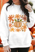 Groovy Retro Floral Print Pumpkin Graphic Crewneck Sweatshirt