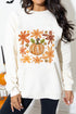 Groovy Retro Floral Print Pumpkin Graphic Crewneck Sweatshirt