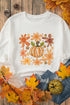 Groovy Retro Floral Print Pumpkin Graphic Crewneck Sweatshirt