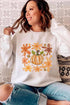 Groovy Retro Floral Print Pumpkin Graphic Crewneck Sweatshirt