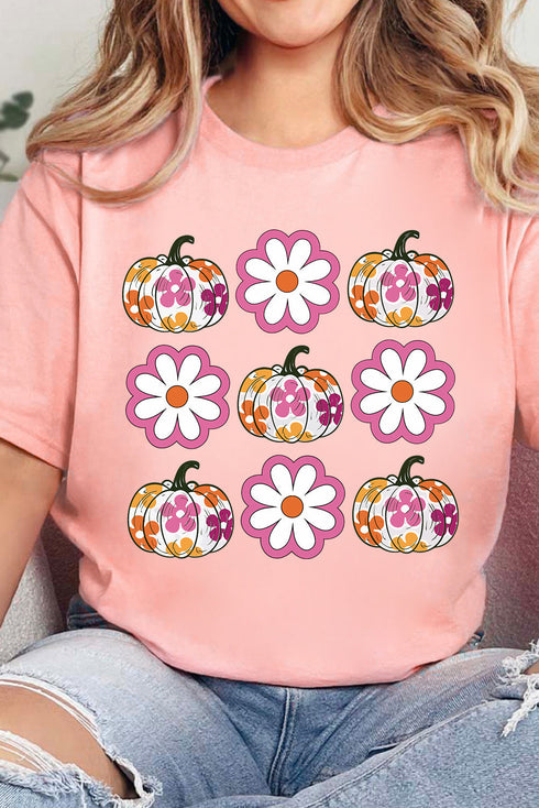 Groovy Retro Floral Pumpkin Power Graphic Tee
