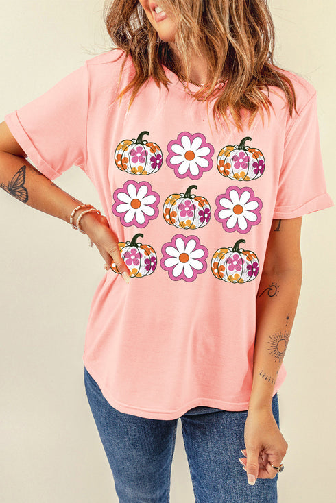 Groovy Retro Floral Pumpkin Power Graphic Tee