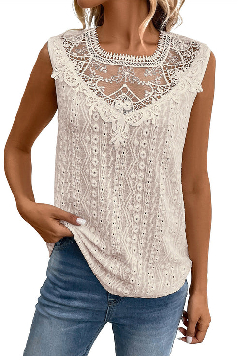 Guipure Lace Crochet Keyhole Back Tank Top