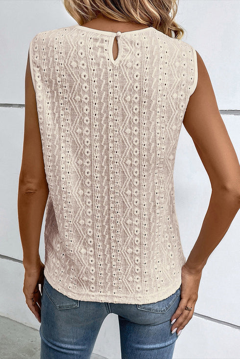Guipure Lace Crochet Keyhole Back Tank Top