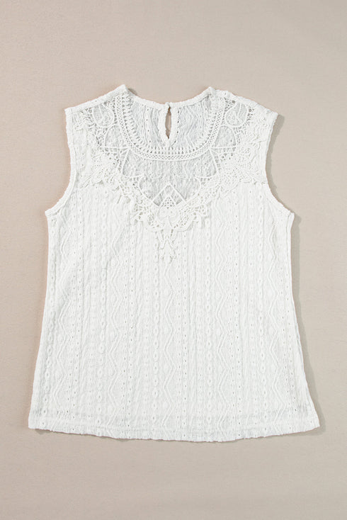 Guipure Lace Crochet Keyhole Back Tank Top