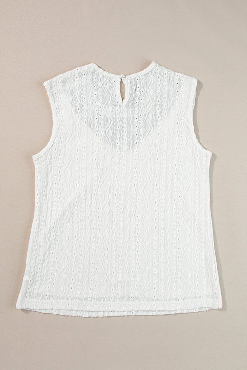 Guipure Lace Crochet Keyhole Back Tank Top