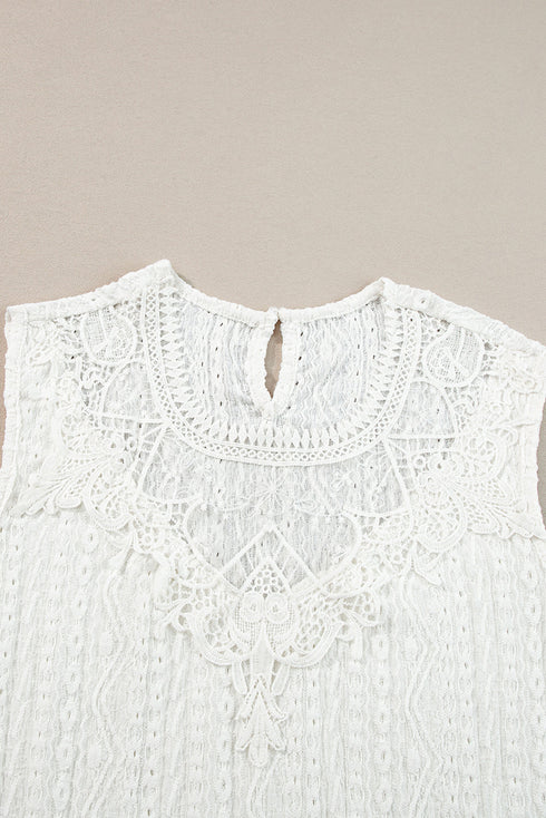 Guipure Lace Crochet Keyhole Back Tank Top