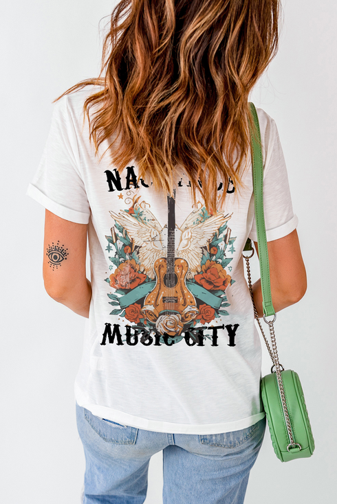 Guitar Wings Music Themed Graphic Print Tee