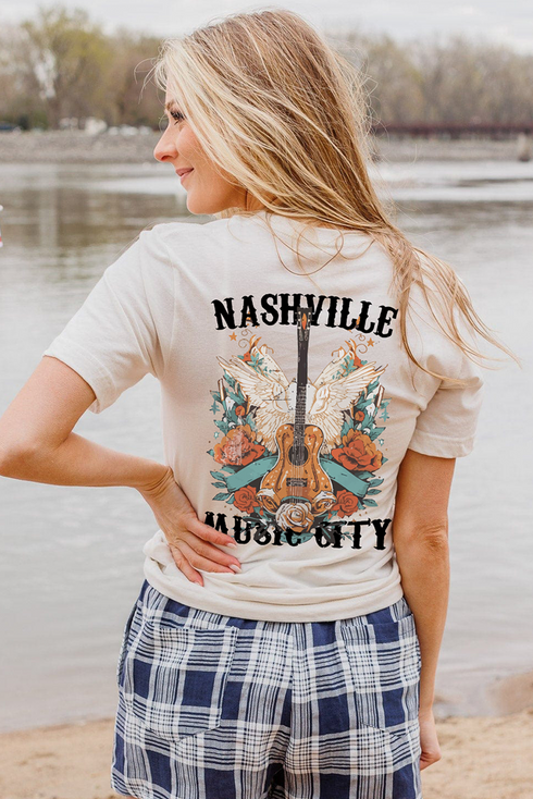 Guitar Wings Music Themed Graphic Print Tee