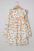 H Line Frilled Tie Neck Long Sleeve Floral Dress