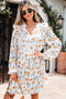 H Line Frilled Tie Neck Long Sleeve Floral Dress