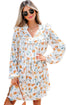 H Line Frilled Tie Neck Long Sleeve Floral Dress