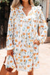 H Line Frilled Tie Neck Long Sleeve Floral Dress