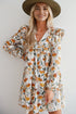 H Line Frilled Tie Neck Long Sleeve Floral Dress