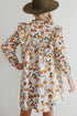 H Line Frilled Tie Neck Long Sleeve Floral Dress