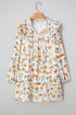 H Line Frilled Tie Neck Long Sleeve Floral Dress