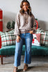 Half Button Mock Neck Checkerboard Drop Shoulder Rib Trim Knit Sweater